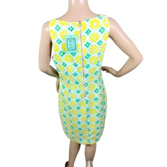 Sail to Sable Dress Womens Small Lemon Print Shift Sleeveless Zip‎ Back TXSP2042